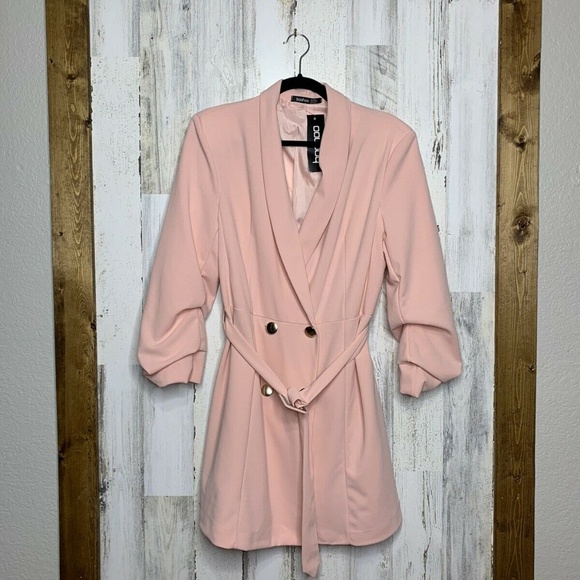 Sexy NWT Boohoo belted pink blazer mini dress, US sz 18 - Picture 2 of 9